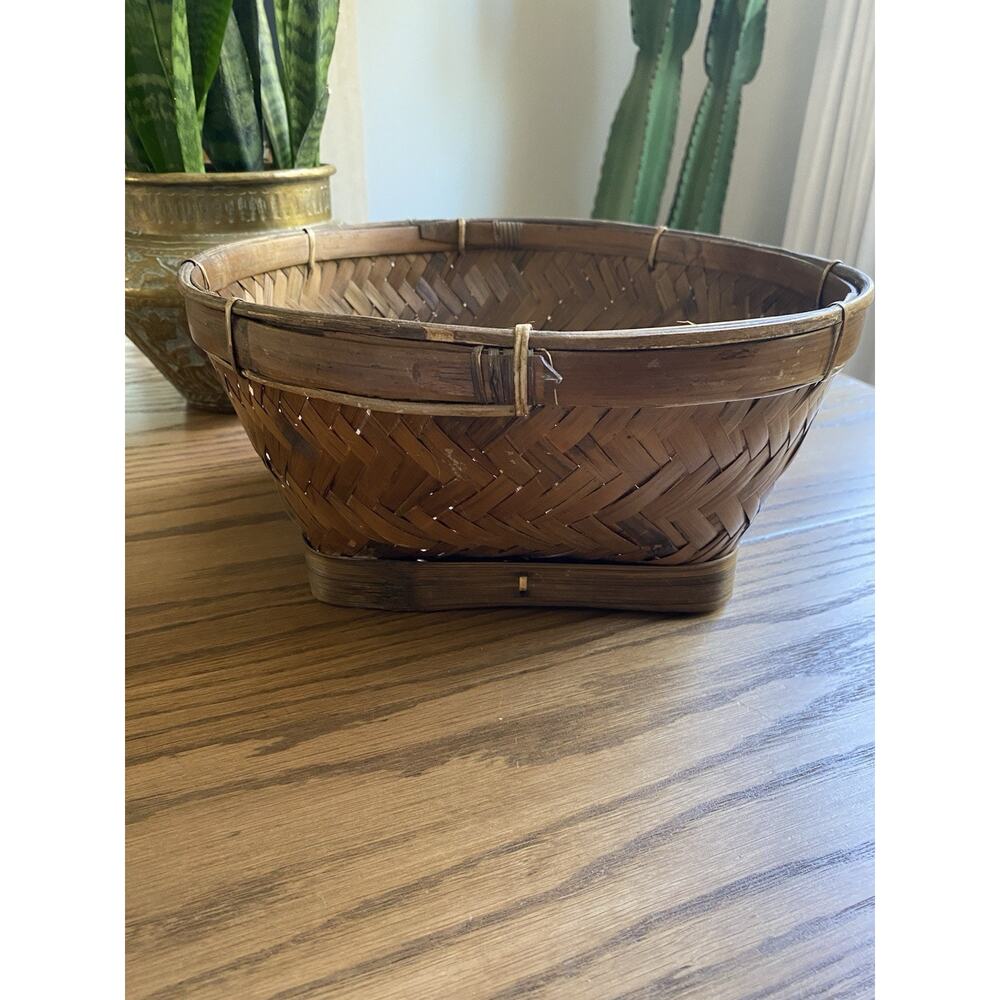 Vintage Hand Crafted Woven Basket 12.5" Round Basket
